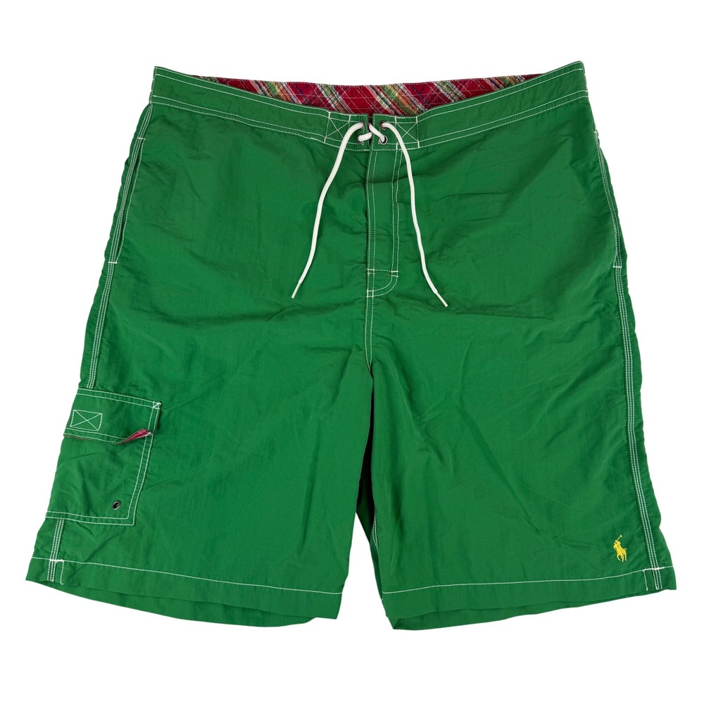 VTG Polo Ralph Lauren Swim Trunks Mens XXL Green Cargo Board Shorts Pony Logo
